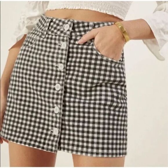Reformation Gingham black & white Bianca Mini Skirt size 24 - Picture 5 of 9
